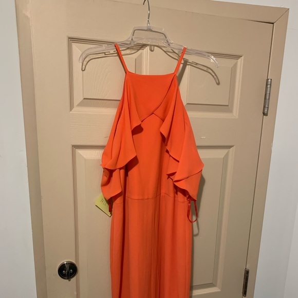 Coral Ruffle High Neck Cocktail Dress - Picture 3 of 3
